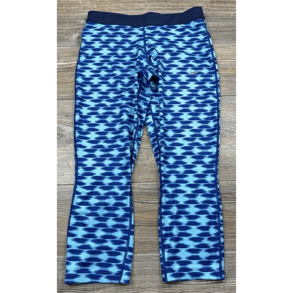 Nike Dri Fit Pants Leggings‎ Blue Run Fast Live Fearless Capri Cropped Size Med